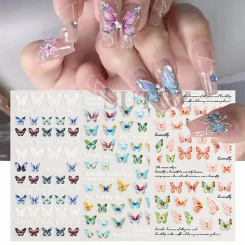 1 шт. 5D бабочка наклейки для ногтей синий красочный цветок бабочка крыло наклейки весна для ногтей обертывания маникюр украшение
