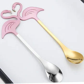  1 шт. Ложка для фламинго Ложка из нержавеющей стали с длинной ручкой Столовые приборы Кофейный торт Инструменты для питья Кухонный гаджет Посуда