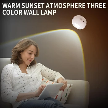  1 шт. Светодиодный настенный бра Датчик движения ABS 3 цвета Sunset Wall Lamp для спальни, настенный светильник 1
