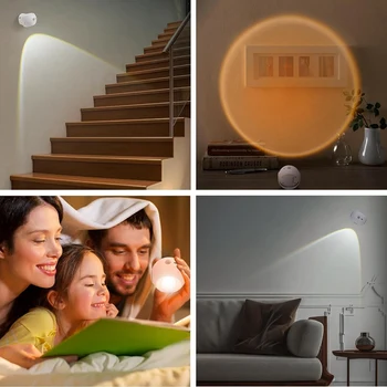  1 шт. Светодиодный настенный бра Датчик движения ABS 3 цвета Sunset Wall Lamp для спальни, настенный светильник 3