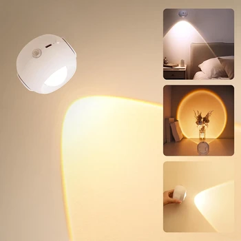  1 шт. Светодиодный настенный бра Датчик движения ABS 3 цвета Sunset Wall Lamp для спальни, настенный светильник 5
