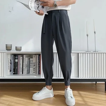 2023 Мужские свободные брюки для отдыха Деловой дизайн Хлопок Брюки в западном стиле Мужские однотонные повседневные брюки Размер R113