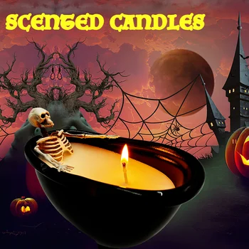 255 г Ароматическая свеча из соевого воска Безвредная не стимулирующая хороший запах Скелет из соевого воска в ванне Свеча на Хэллоуин