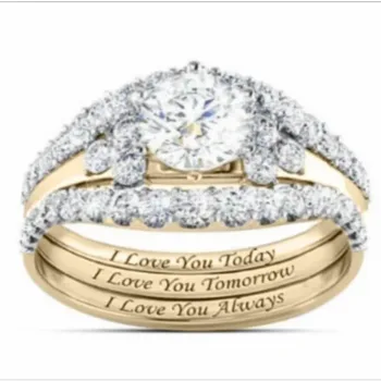 3 шт. кислотно-синие хрустальные кольца для женщин мода желтый золотой цвет свадебное женское кольцо роскошный бренд ювелирные изделия подарки аксессуары