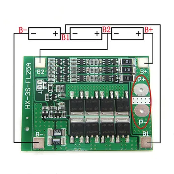 3S 12 В 25 А Плата защиты зарядки аккумулятора Литий-ионный литиевый аккумулятор Печатная плата Модуль BMS для электроинструментов