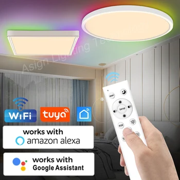 40 Вт Tuya WiFi RGB светодиодный потолочный светильник с дистанционным управлением 110 В 220 В Работа с Alexa Google Home Светодиодный потолочный светильник с регулируемой яркостью для комнаты