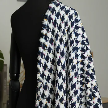 50x145 см Синяя гусиная лапка окрашенная пряжа плетеная шерстяная твидовая ткань для женщин Осенний пиджак Платье Костюмы Пальто Сумочка DIY Ткань Шитье 3