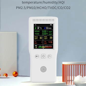 9 в 1 портативный детектор качества воздуха PM2.5 PM10 HCHO TVOC CO CO2 AQI Температура Влажность Монитор качества воздуха ЖК-дисплей
