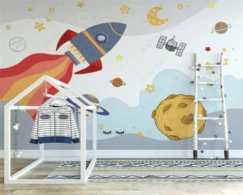 beibehang Индивидуальные новые скандинавские ручная роспись мультфильм ракета астронавт полный дом детская комната фон обои