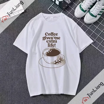 EXTRA LIFE COFFEE Girls Short Sleeve Creative TShirt Подарок для BoyFriends Мужчины Женщины Футболка Мужчины Мужчины Harajuku Одежда
