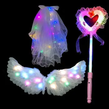 Glow Принадлежности для вечеринок Светящаяся волшебная палочка Пернатые крылья девочка светящаяся вуаль косплей детский сад дети вечеринка одеваться волшебная палочка