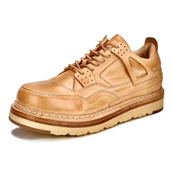 Goodyear-Shoes Мужская обувь с приподнятым натуральной кожей Повседневный носок Воловья кожа Мужская ретро рабочая одежда Обувь 2