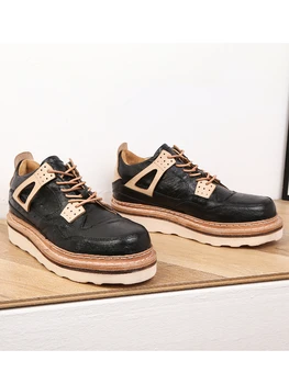 Goodyear-Shoes Мужская обувь с приподнятым натуральной кожей Повседневный носок Воловья кожа Мужская ретро рабочая одежда Обувь 3