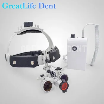 GreatLife Dent Magnifier 2,5x Светодиодная медицинская стоматологическая налобная лампа Стоматологические увеличительные очки Лупа Хирургическая налобная лампа Фара Лупы