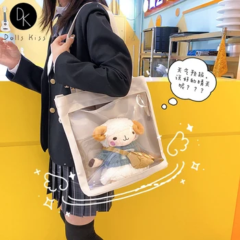 Harajuku Ita Сумка Kawaii Вышитый медведь Сумка для девочек Прозрачная сумка для косплея из ПВХ Sweet Lolita Сумка через плечо Totes Girls