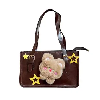 JIAERDI Harajuku Симпатичная мини-сумка-тоут Женская новая ретро звезда медведь искусственная кожа коричневая сумка через плечо женская винтажная сумка Y2k Эстетика