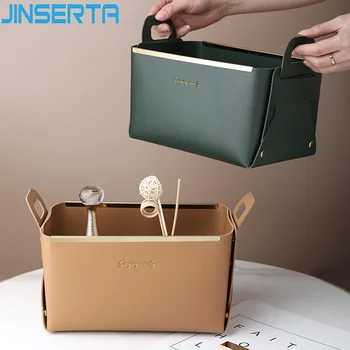 JINSERTA PU кожаный складной лоток ювелирные изделия косметический контейнер коробка высокой емкости домашний настольный декоративный лоток с ручкой