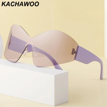 Kachawoo солнцезащитные очки кошачий глаз без оправы женские ветрозащитные цельные линзы большие солнцезащитные очки мужские европейский стиль фиолетовый черный