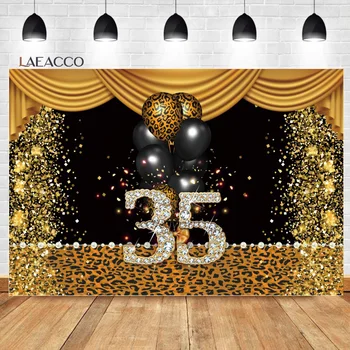 Laeacco Happy 35th 40th 50th Background Sparkle Sequin Leopard Balloon Adults Portrairt Индивидуальный фон фотографии