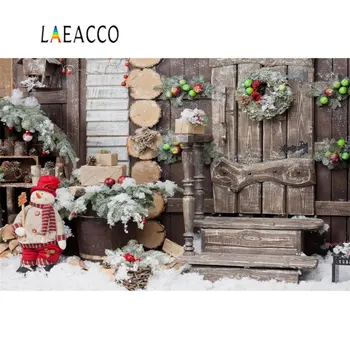 Laeacco Сельский дом Зимняя рождественская елка Снеговик Двор Снеговик Санта-Клаус Детский Фото Фон Фотография Фотография Фон Фотостудия