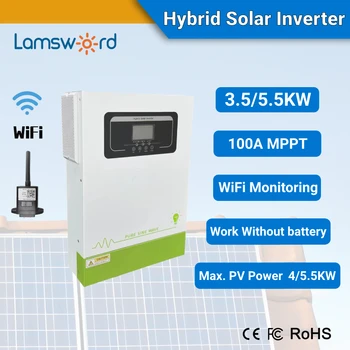 Lamsword 2023 Новейший солнечный гибридный инвертор мощностью 3,5 кВт 5,5 кВт 3500 Вт 5500 Вт 24 В 48 В до 230 В переменного тока MPPT контроллер 100 А для домашнего использования в ЕС