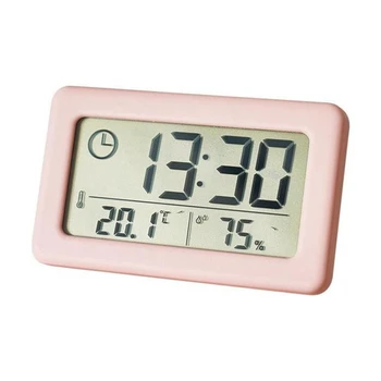LED Цифровые часы Электронный цифровой экран Настольные часы для домашнего офиса Подсветка Отложить данные Календарь Часы -Розовый