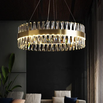 Nordic Simple Prism Crystal Люстра Золотая круглая светодиодная подвесная светильник для гостиной, столовой, спальни, кухни, домашнего декора, подвесного светильника