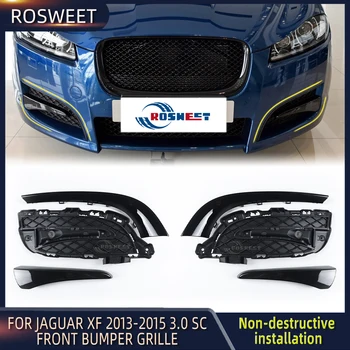 ROSWEET Черный передний бампер Противотуманные фары Решетка радиатора Украшение Отделка Планка Для Jaguar XF 2013 2014 2015 3.0 SC Автомобильные аксессуары 0