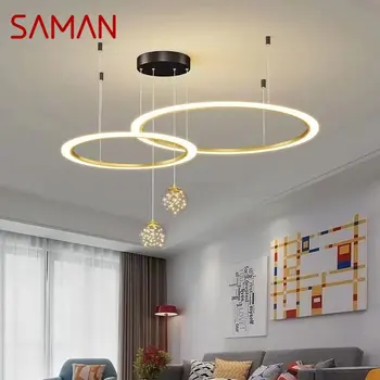 SAMAN Nordic Подвесной светильник Современный светодиодный креативный 3 цвета Люстра Кольцо Круглые светильники для дома Гостиная Спальня Декор
