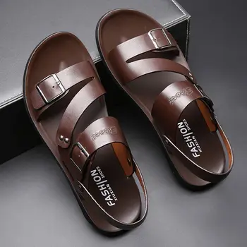 Sandalia Masculina 2023 коричневая кожаная мужская летняя нескользящая обувь повседневная удобная сандалии на плоской подошве с открытым носком мягкая пляжная обувь