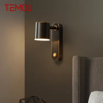 TEMOU Nordic Copper Настенный светильник LED Creative с переключателем Черный бра Угол света Регулируемый для декора Дом Гостиная Спальня