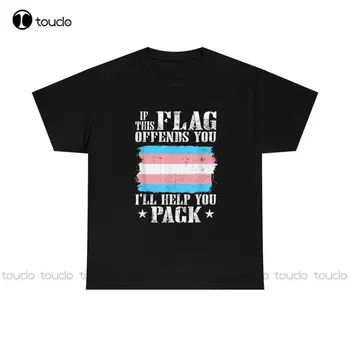 Trans Если этот флаг вас оскорбляет, я помогу вам упаковать смешную рубашку-мем фиолетовую рубашку хлопковую на открытом воздухе простые винтажные повседневные футболки