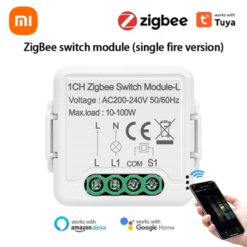 Xiaomi No Neutral Tuya Zigbee 3.0 Smart Light Mini Switch Module 1 2 3 Gang Support Home Assistant через Alexa Google Home