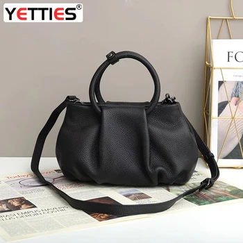 YETTIES Новая дизайнерская кожаная женская сумка с кольцом, сумка, роскошная плиссированная облачная сумка, модная сумка через плечо, сумка через плечо