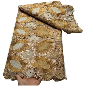  Африканский тюль Кружевная ткань 2022 Парча Жаккардовая кружевная ткань Французская нигерийская позолота Кружевная ткань для шитья вечернего платья FT360