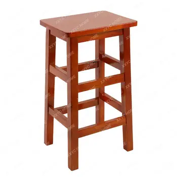 Барный стул из массива дерева Барный стул Барный стул Барный стул на стойке регистрации кофейни Квадратный табурет из массива дерева Домашний высокий табурет винтажный