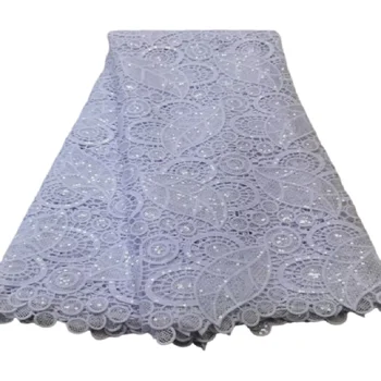 Белые пайетки Африканская французская кружевная ткань 2023 Высококачественный тюль Кружевной материал Свадебный для нигерийского свадебного платья