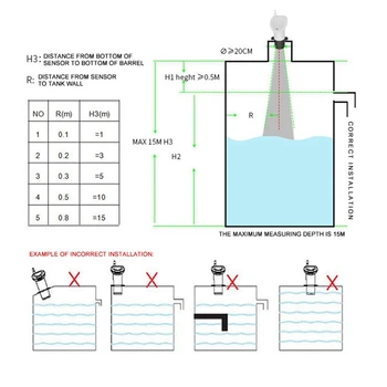 Беспроводной ультразвуковой резервуар для воды Измеритель уровня жидкости Индикатор времени уровня воды Индикатор низкого заряда батареи + датчик температуры 4