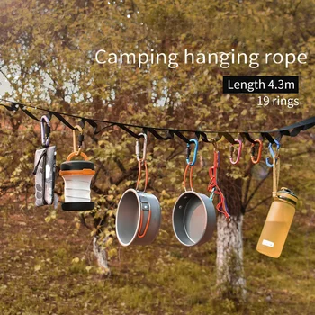 Веревка для хранения палатки для кемпинга на открытом воздухе, регулируемый ремень для бельевой веревки, ремешок для кемпинга с 19 вешалками-крючками