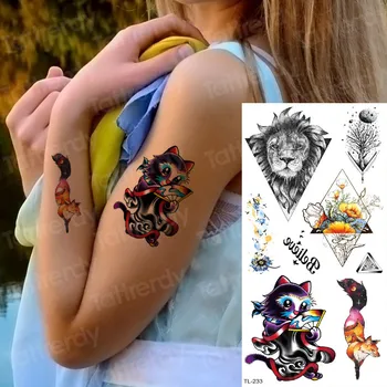 временная татуировка детские наклейки женщины татуировка кошка лиса голова животного татуировки поддельная долговечная татуировка съемная водонепроницаемая