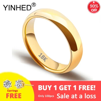  Высокое качество 4 мм Простое кольцо Мода 18-каратное золото Цвет Ювелирные изделия Мужское и женское эксклюзивное обручальное кольцо для пары (бесплатная серьга)