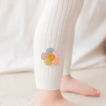 Детские укороченные брюки, детские леггинсы из чистого хлопка, украшение в виде цветов, укороченные брюки для девочек, укороченные брюки для девочек, весна