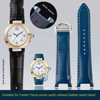Для новых Cartier Pasha Quick Release Cow Leather Ремешок для часов WGPA0019/0026 W2PA0014 WSPA0010 Вогнутый складной ремешок с пряжкой Для мужчин