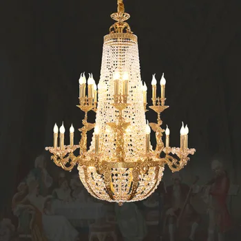 Европейский высокий потолок Золотой латунный подвесной светильник Роскошный отель Лобби Вилла Холл Гостиная Церковь Французская медь Хрустальная люстра 0