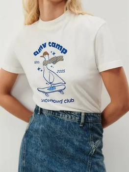 Женская футболка 2024 Новая весна-лето Скейтборд Принт Модная свободная повседневная футболка с коротким рукавом