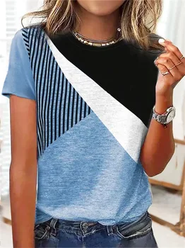 Женская футболка Лето Новый геометрический нерегулярный принт Футболка с короткими рукавами и круглым вырезом Мода Повседневная рубашка Топы Женские