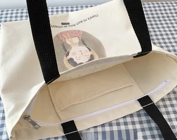 Женская холщовая сумка через плечо Мультяшный принт Сумки для покупок Сумки для книг студентов Сумки из хлопковой ткани Сумки для девочек Новые женские сумки 5