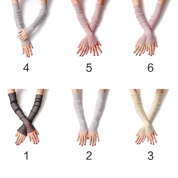 Женщины Девушки Ультратонкие прозрачные блестящие сетчатые длинные кружевные перчатки Металлик Soli