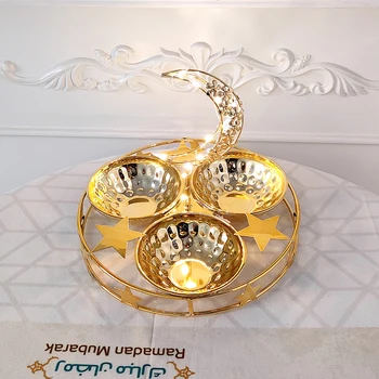 Ид Мубарак металлический золотой поднос для орехов со светлым декором Рамадана для дома Ид аль-Адха Исламский Рамадан Карим Мусульманский фестиваль Орнамент