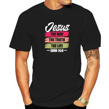 Иисус Путь Истина Жизнь Иоанн 14 6 Христианский стих из Библии Футболка Облегающий хлопок Мужские топы Футболка Лето Хип-хоп Футболка 0
